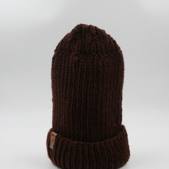 Handmade Hand Knit Acrylic Coffee Brown Ribbed Knit Toque Hat - Picture 3 of 4